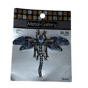 NWT Metal Gallery Dragonfly Brooch Blue Rhinestone Insect Pin